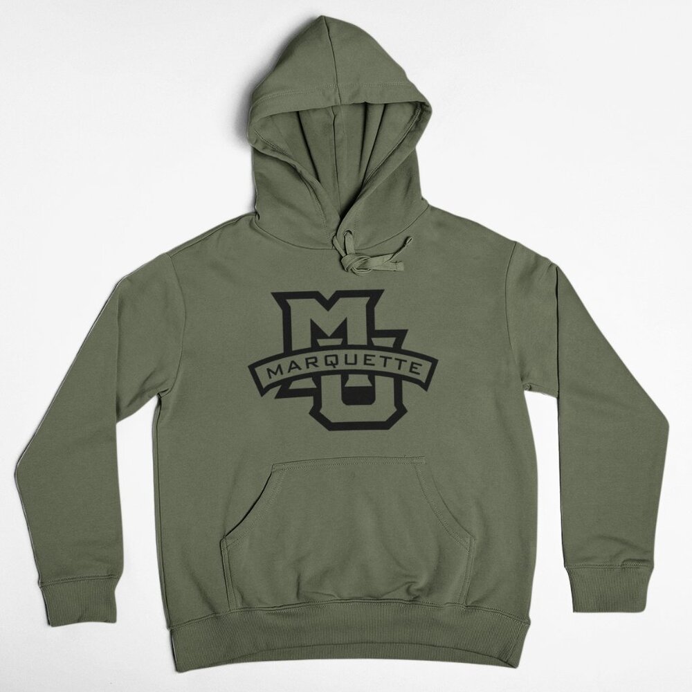 NEW Marquette Golden Eagles MU Banner Pullover Fleece Hoodie MILITARY ARMY GREEN